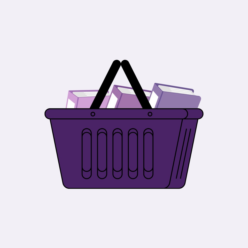 shopping basket full of textbooks